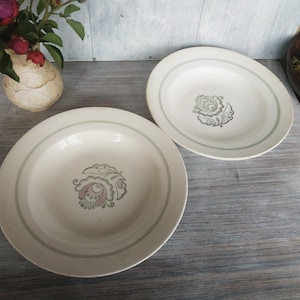 Vintage White Ceramic Plates Set 2 pcs : Soup Pasta Bowls - Ukrainian Dinnerware Soviet Tableware
