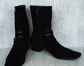 Vintage 90s Black Suede Ankle Boots: Low Heel, EU 38 / US 8