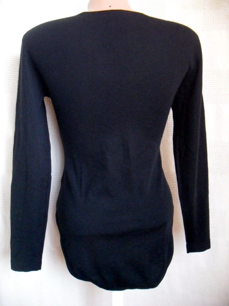 Vintage Black Wool Leotard 90s Women Bodysuit Long Sleeve - Etsy