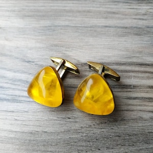 Ensemble de boutons de manchette vintage Pierre Boutons de manchette géométriques vintage jaunes Boutons de manchette triangle Unique pour lui Boutons de manchette or pour homme
