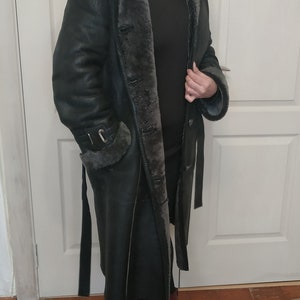 Shearling Coat Women Vintage Shearling Coat 2000s Trenchcoat Leather Hooded Vintage Long Shearling Coat Black Shearling Coat Womens