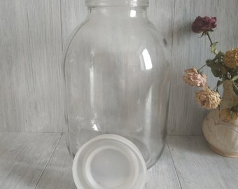 Large Glass Jar with Lid 3 Liter Preserve Food Jar Ukrainian Rustic Home Canning Vintage Glass Jar Large Vase Glass Bottle Kitchen Storage