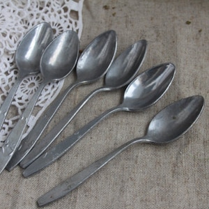 Vintage aluminium spoons, Set of 6 vintage spoons,  Vintage flatware 1970s, Ukrainen tableware spoons, Vintage utensil
