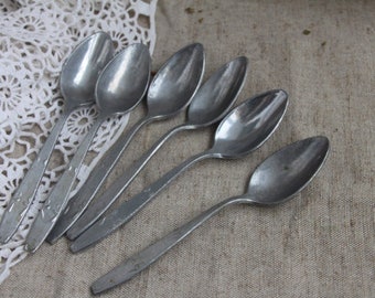 Vintage aluminium spoons, Set of 6 vintage spoons,  Vintage flatware 1970s, Ukrainen tableware spoons, Vintage utensil