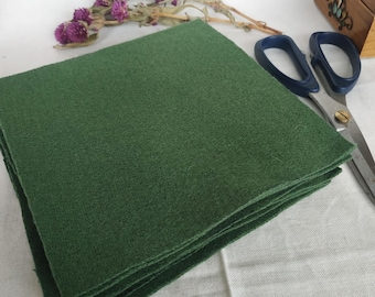 Green Wool Fabric Squares: Vintage Quilting Applique Scraps (10pcs)