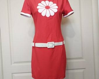 Vintage Red Mini Sheath Dress: 2000s Floral Mod Style, Size S