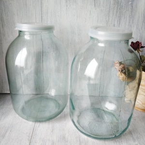 Large Glass Сlear Jar with Lid 3 Liter Preserve Food Jar Ukrainian Rustic Home Canning Vintage Glass Jar Large Vase Bottle Kitchen Storage
