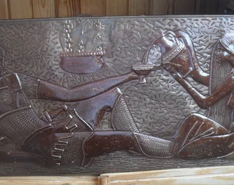 Vintage Embossed Copper Wall Art: USSR Relief Picture (50x25cm)