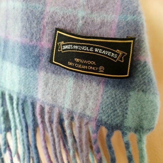 Vintage blue lambswool scarf, Tartan wool scarf w… - image 2