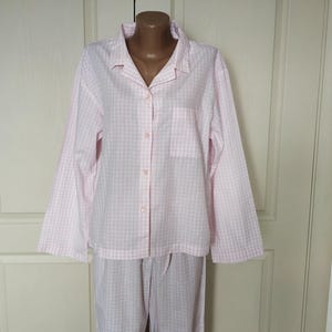 Vintage 80&#39;s Cotton Sleepwear Set Nightwear Women Pink Plaid Pajamas with Pants Bridal Bachelorette Party Pajama Long Sleeve Shirt Size S/M