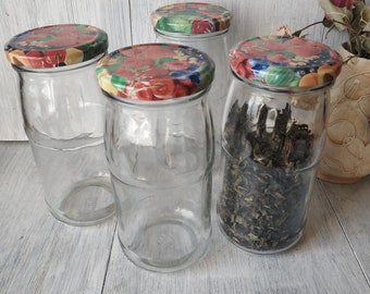 450ml 15oz Vintage Glass Jars with Metal Lid 4pcs Preserve Food Jar Ukraine Rustic Home Canning Glass Vase Glass Bottle Kitchen Storage