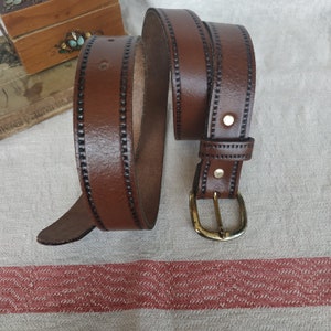 Vintage 90s Leather Belt Brown Genuine Leather Minimalist Belt Metal Buckle Unisex Brown Belt for Jeans Simple Belt