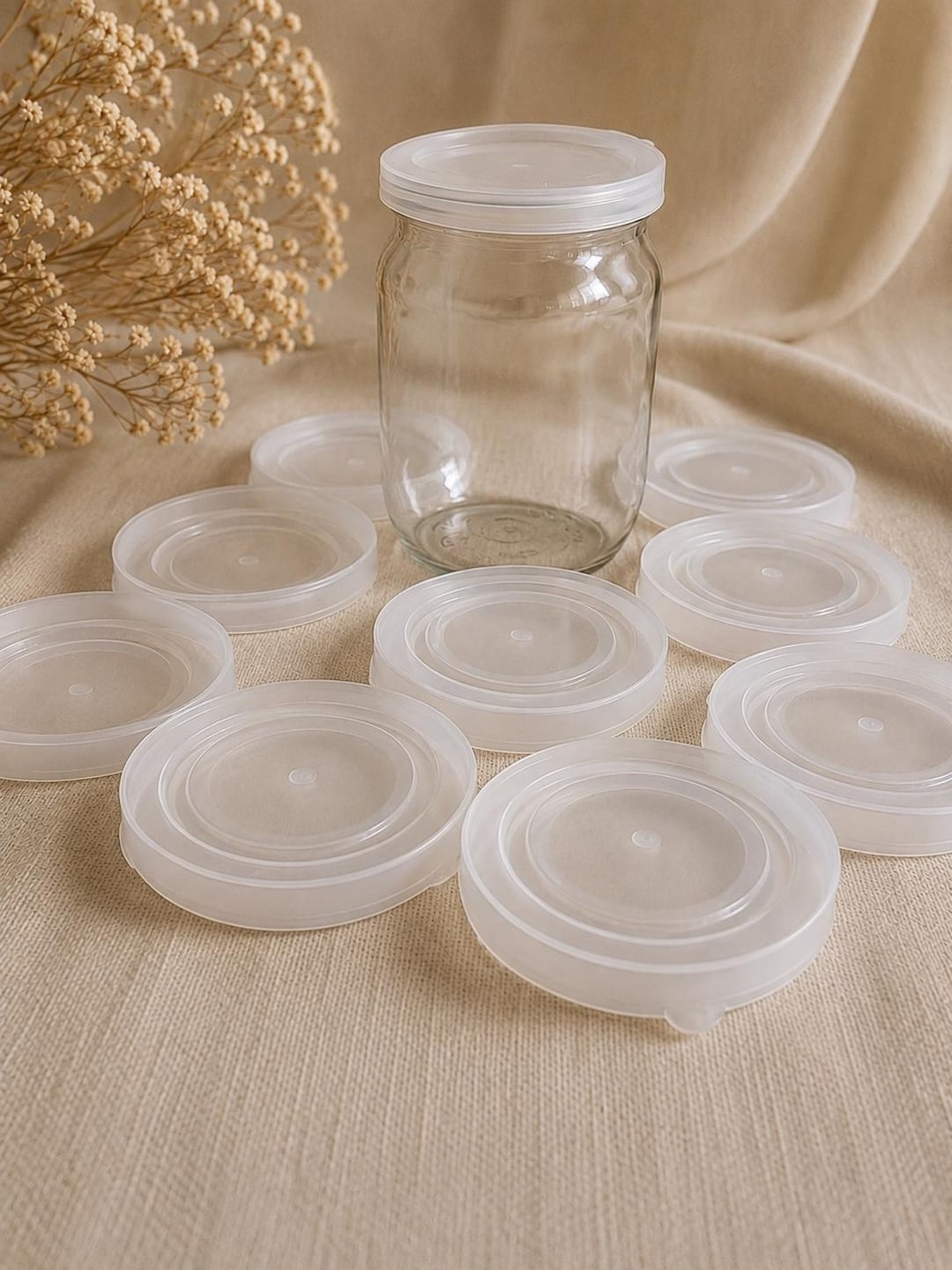 Wiederverwendbare Weichplastikdeckel (8,5 cm) für Gläser- Set 10 Stück