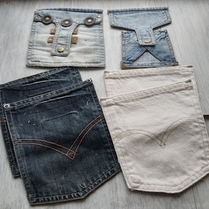 Set 6 Recycled Denim Pockets 4 Blue Jean Back Pockets 2 White Jean Back Pockets Upcycled Denim Scraps Quilting Crafts Sewing