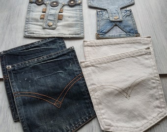 Upcycled Denim Pockets: Blue & White Jean Scraps, Set of 6