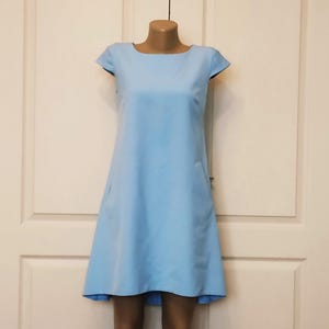Vintage Cocktail A-Line Dress Blue Summer Dress Stretch Petite Dress Gift for Her Vintage 2000&#39;s Sister Gift Made in Ukraine Size US 4/EU 36