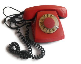 Vintage rotary phone Dial red phone Rotary dial Old phone Rotary telephone Soviet rotary phone Vintage telephone Classic desk phone