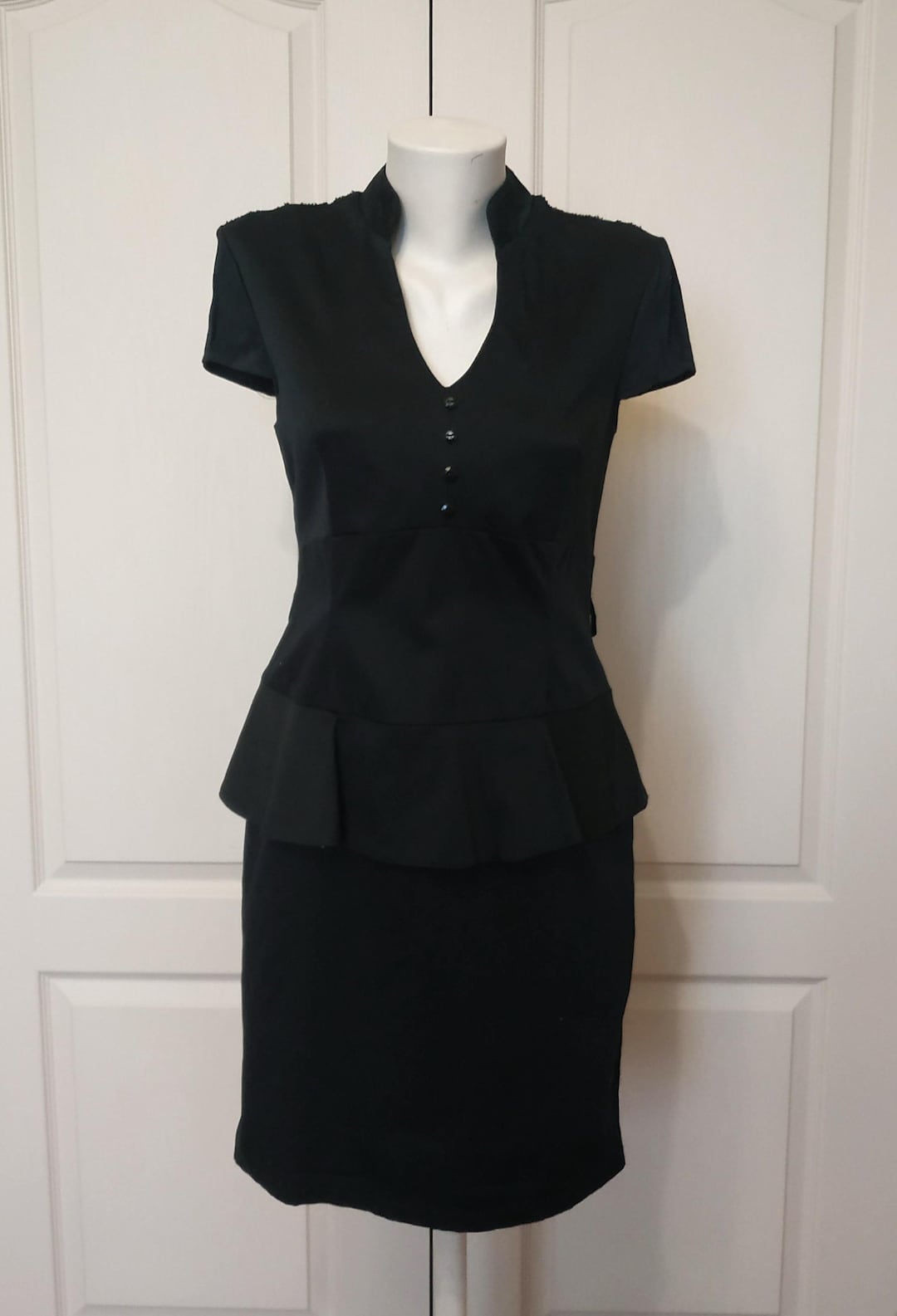 Vintage Black Lace Peplum Dress: 2000s Cocktail Sheath, Size S - Etsy