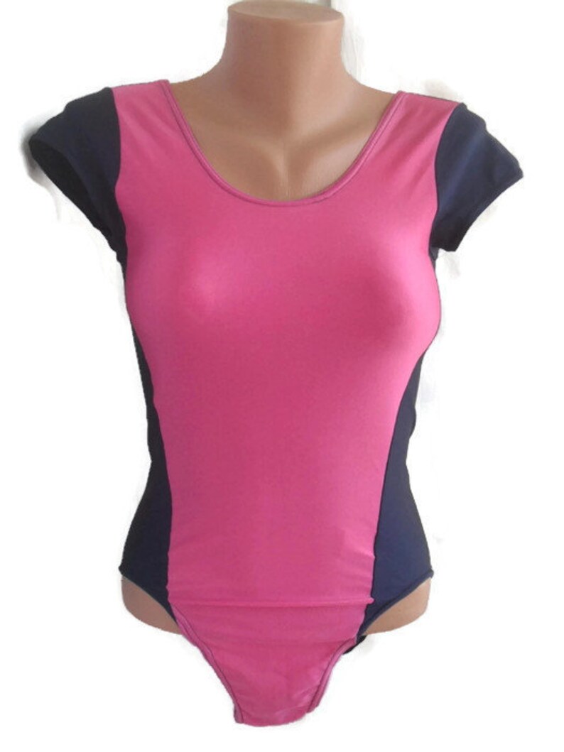 One Piece Swimsuit Vintage 90s Swimwear Pink Dark Blue Womens Etsy