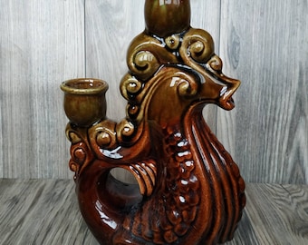 Candlestick dragon Statue candle holder Figurine candlestick Dragon candleholder Brown retro candlestick Vintage figurine dragon candlestick