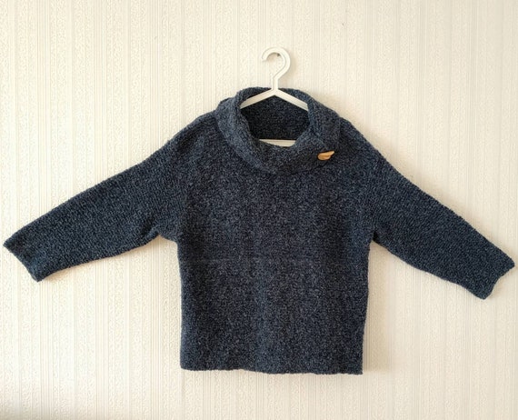 Vintage Wool Boucle Navy Blue Sweater Women Dark … - image 8