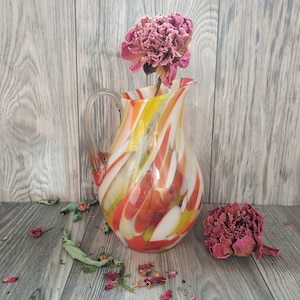 Vintage Glass Orange Jug Blown Glass Pitcher Glass Milk Jug Juice Pitcher Vintage Milk Jug Glass Pitcher Clear Glass Jug Glass Water Jug