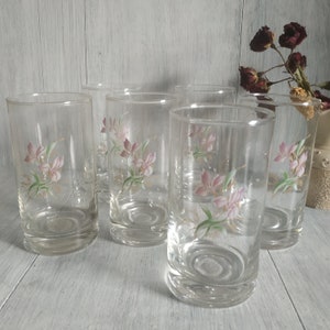 Set 6 bicchieri alti vintage con stampa floreale, bicchieri da bere, bicchieri vintage da succo, bicchieri da acqua, cocktail, bicchieri senza stelo, articoli per bar, articoli in vetro, articoli per bevande