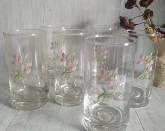 Vintage Floral Print Tumblers, Set of 6 Ukrainian Drinking Glasses