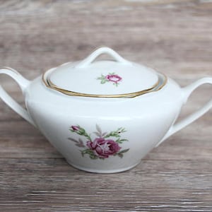 Vintage Sugar Pot with Lid White Ceramic Bowl Box Covered Jar Floral Kitchen Storage Container