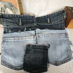 Blue Jean Back Pockets Large size Upcycled Denim Scraps Set of 5 Recycled Denim Pockets for Quilting Crafts Sewing