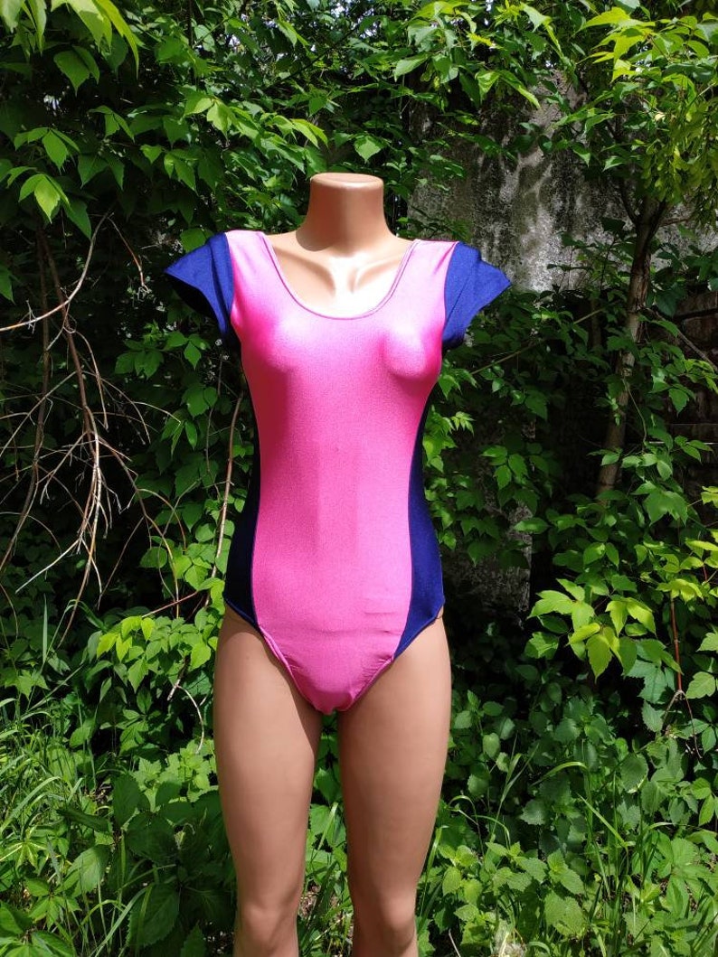 One Piece Swimsuit Vintage 90s Swimwear Pink Dark Blue Womens Etsy