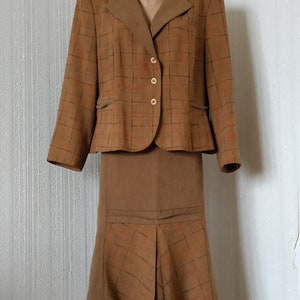 Vintage women office suit 90s Two piece suit XL Brown casual women suit Vintage skirt suit set Ladies two piece suit Tartan brown suit