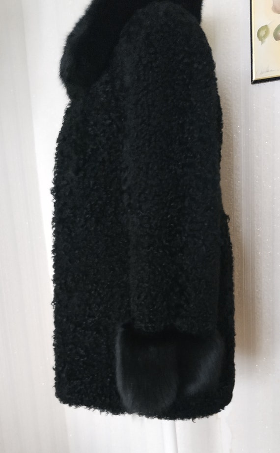 Astrakhan Fur Coat Vintage Black Genuine Lamb Jac… - image 4