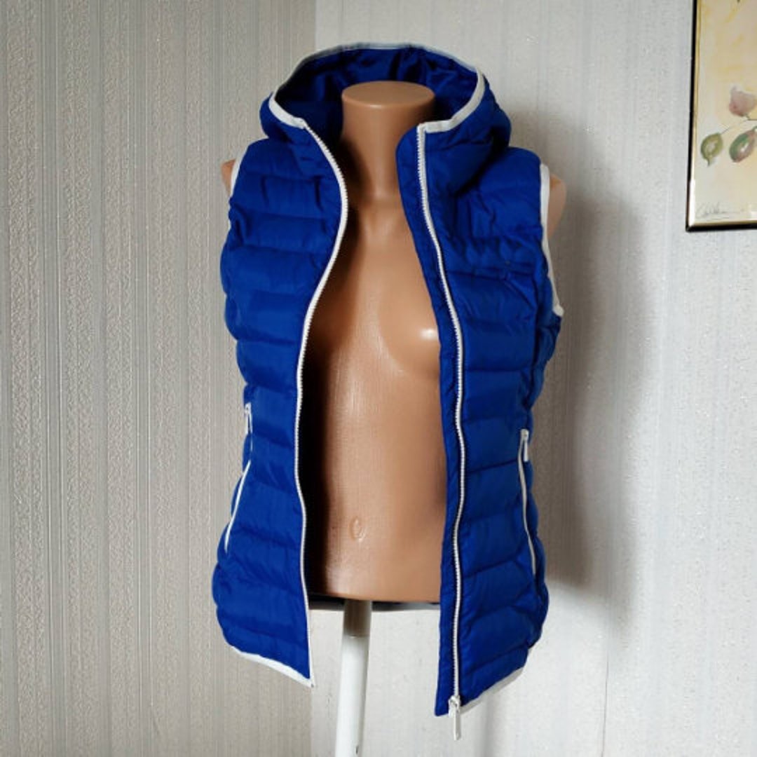 Vintage Puffy Vest Girls Blue Puffer Vest Women Casual Puffer Etsy