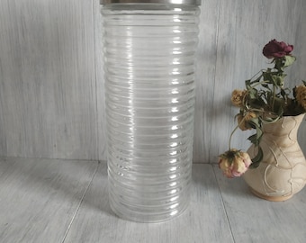 2 Liter Large Glass Faceted Jar with Metal Lid Storage Food Jar Ukrainian Glass Bottle Vintage Soviet Glass Jar Large Vase Kitchen Storage