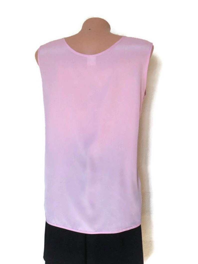 Womens blouse from poly blend Ladies pink vintage tank top 90s. Pink blouse round neck sleeveless cutout size L