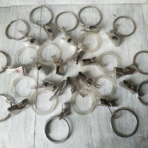 Curtain Clips Set 19 Vintage Metal Clothespins Curtain Rings with Clips Rustic Farmhouse Shower Curtain Holders for Curtains USSR