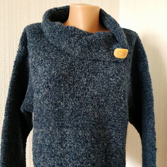 Vintage Wool Boucle Navy Blue Sweater Women Dark … - image 4