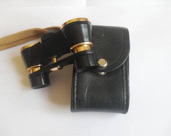 Vintage Black Opera Glasses Soviet Theater Binoculars Small Binocular in Leather Case Opera Accessories
