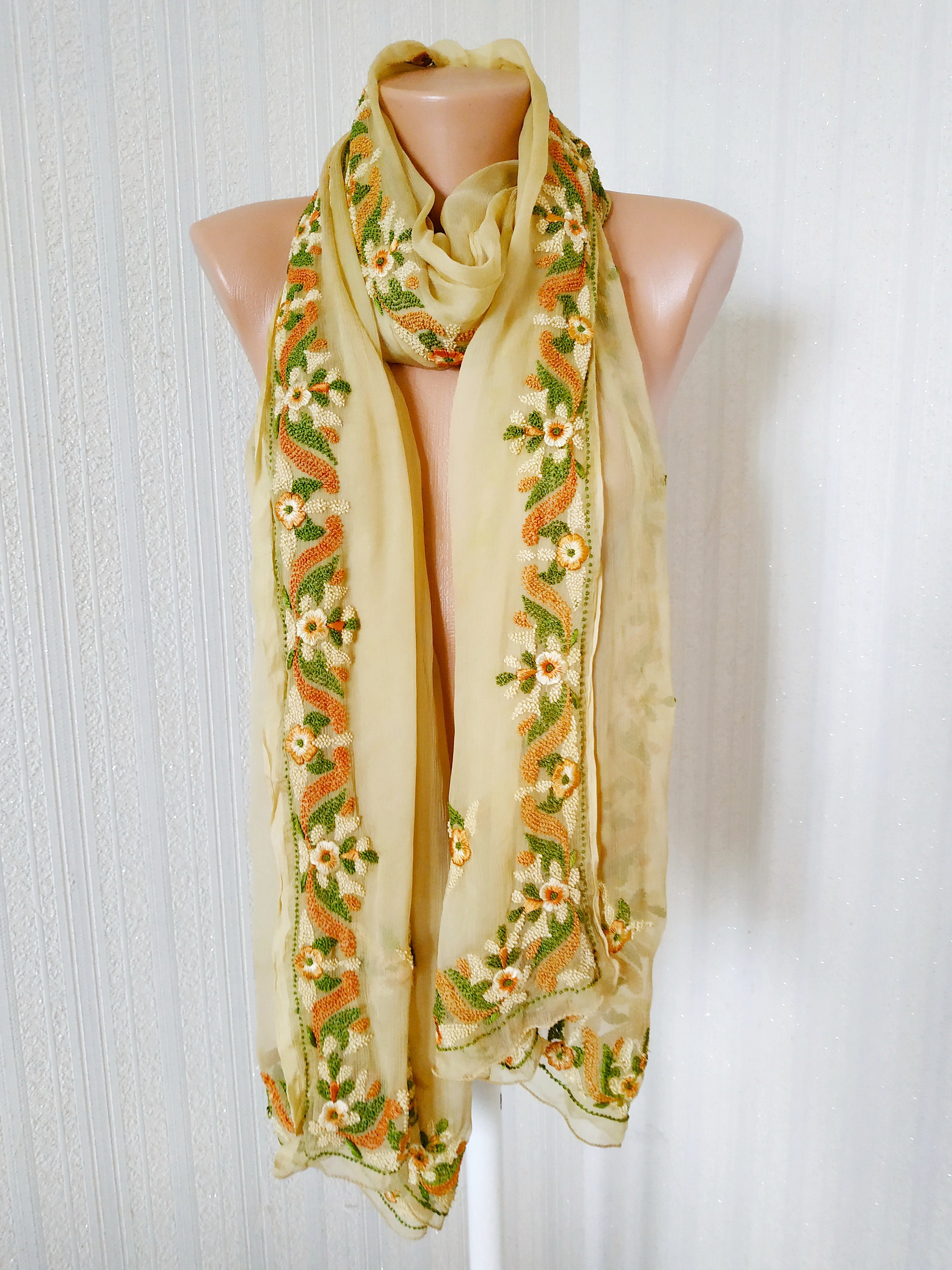 Large Sheer Chiffon Scarf 90s ...