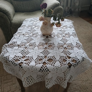Vintage White Lace Tablecloth Rectangular for Small Table Rustic Lace Holiday Tablecloth Wedding Decor Farmhouse Tablecloth