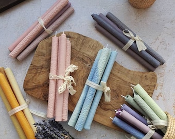 Beeswax Candles  Pastel Colours / Taper Candles/ Dinner Candles/ wedding candles/ wedding gift / Hand rolled beeswax