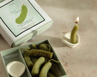 Zen Pickle Candle Set • Beeswax Mini Pickle Candles (10pcs) + Jesmonite Shell Holder • Meditation Candle • Funny Gift • Keep Calm Pickle Zen