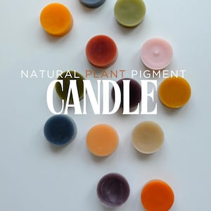 May include: A selection of colourful, round candle pigments in shades of orange, green, blue, red, and purple. The text "NATURAL PLANT PIGMENT CANDLE" is displayed in white. The website address www.hormscent.com is also visible.