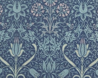 May include: A blue and white floral pattern with a repeating design of stylized flowers and leaves. The pattern is reminiscent of traditional wallpaper or fabric designs.