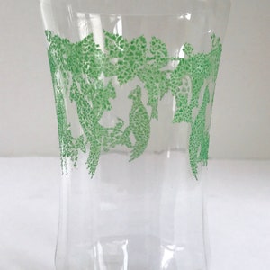Rare Depression Glass 12 Oz Glass with Hand Painted Green Double Bird Pattern