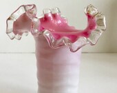 Vintage Fenton Silver Crest Ribbed Pink Glass Ruffled Edges Vase