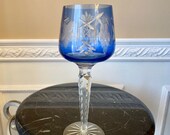 Nachtmann Traube Cobalt Blue Cut to Clear Crystal Grape Pinwheel Pattern 8 1 2 quot Wine Hock Glass