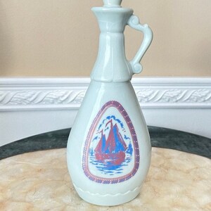 Vintage Blue Milk Glass Sailing Ship Dutch Windmill 13&quot; Decanter