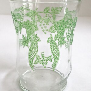 Rare Depression Glass 8 Oz Juice Glass with Hand Painted Green Double Bird Pattern